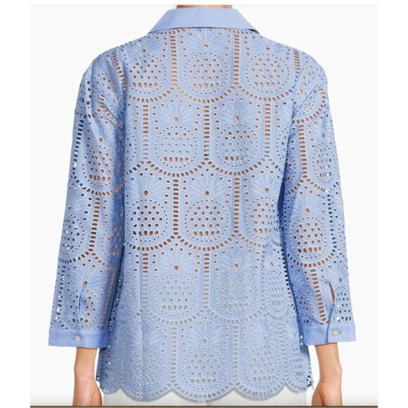 Lilly Pulitzer Gracee Pineapple Tile Eyelet Tunic Blue Shirt top size large - Picture 7 of 7